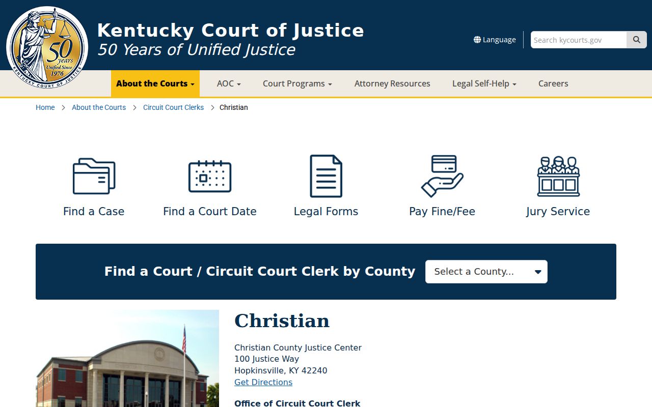 Christian County court information for the Hopkinsville residents directory