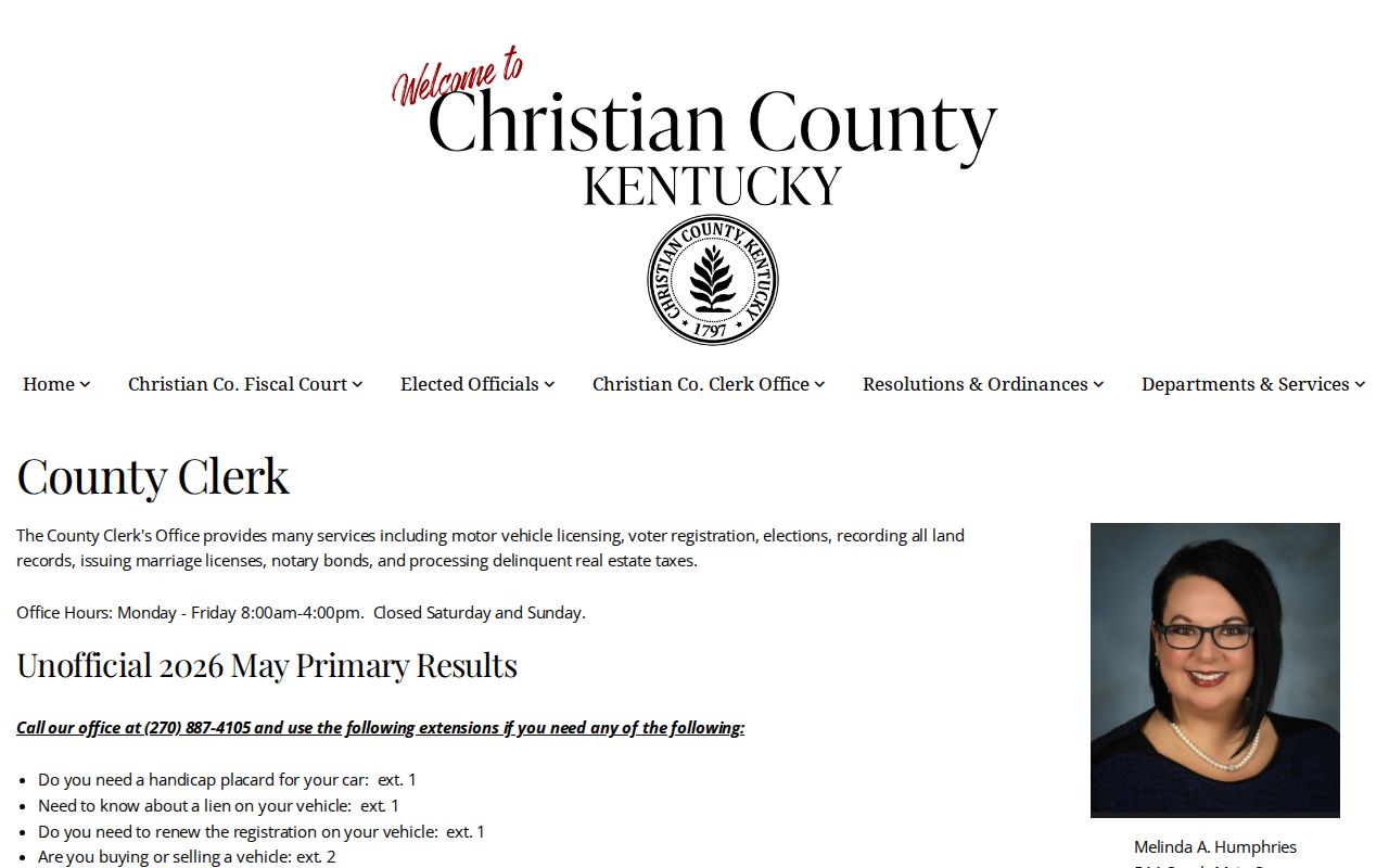 Christian County Clerk page for Hopkinsville residents directory research