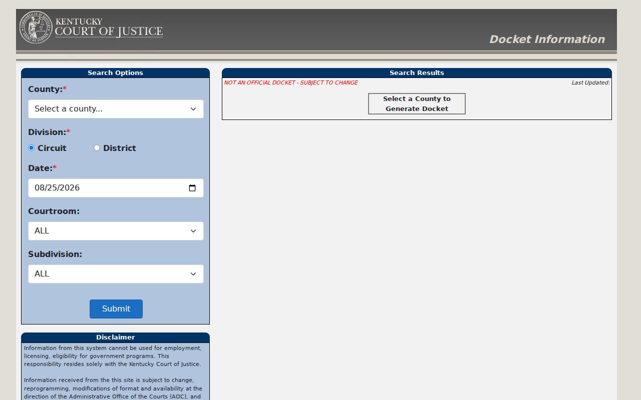 Hopkinsville resident lookup Kentucky docket calendar