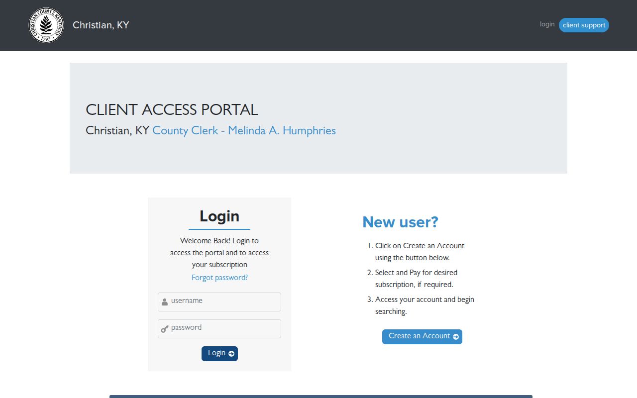 Christian County deed index login for a Hopkinsville street directory search